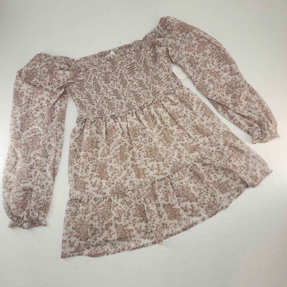 NWT Altar'd State Medium | Cream Floral Smocked Tiered Babydoll Mini Dress